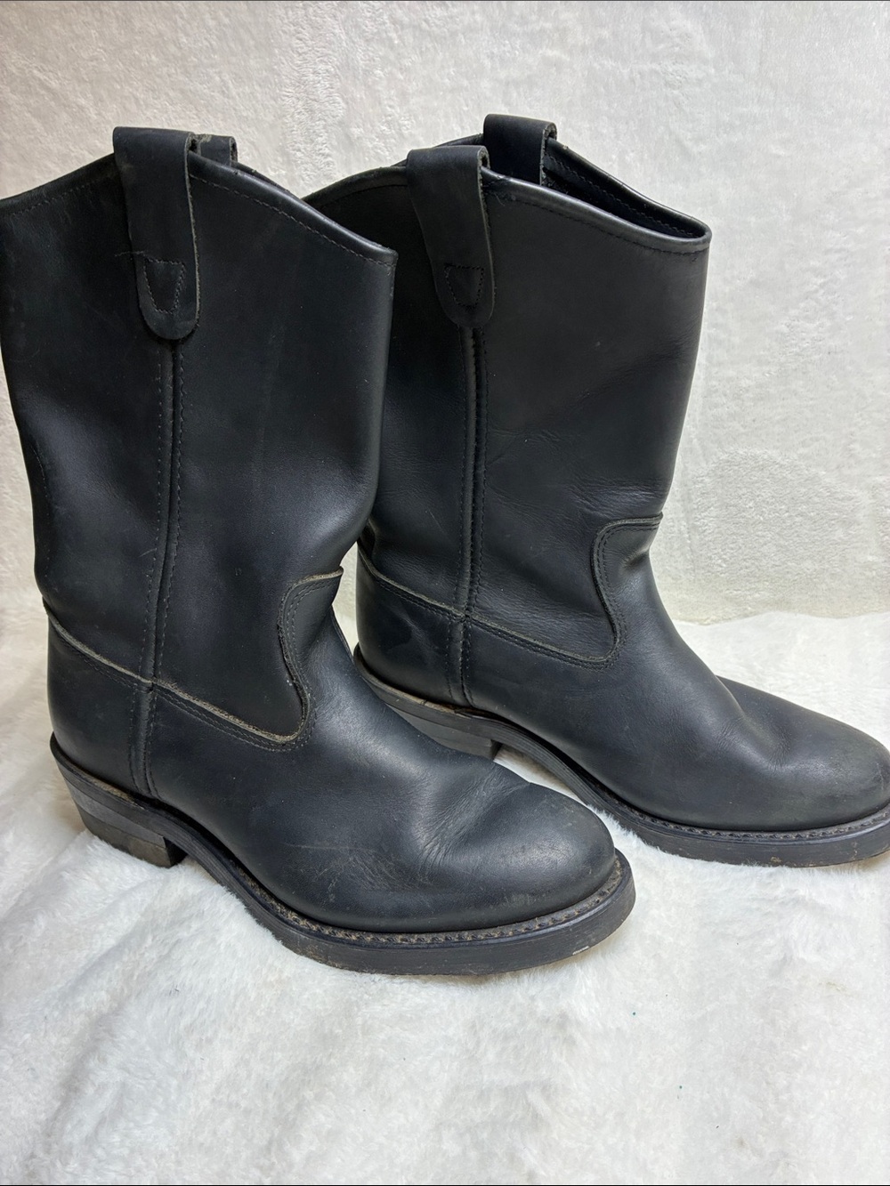 Men's Black Leather Pull-On Cowboy Boots